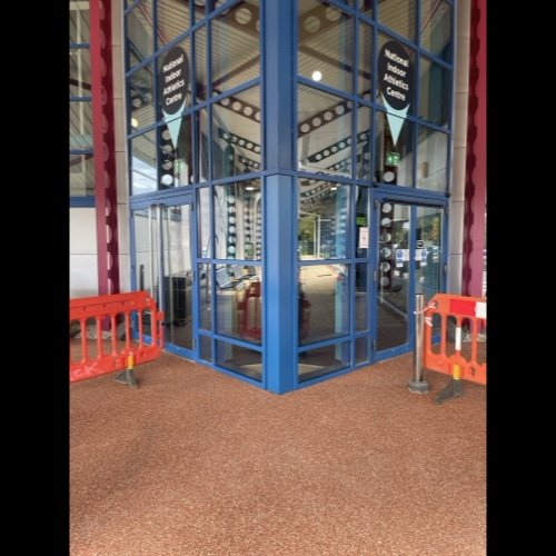 Entrance screen installation at South Wales university after installation